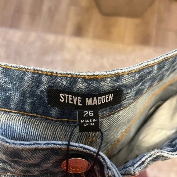 Steve Madden Taylor Jean - Blue Straight Leg Jeans with Beaded Detail - Picture 5 of 10